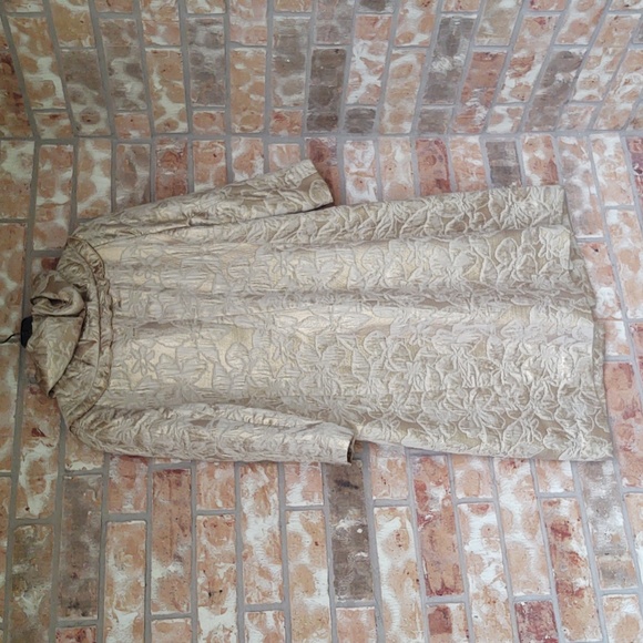 St John Couture Gold Brocade 3/4 Sleeve Evening Pea Coat Cream - Picture 4 of 8